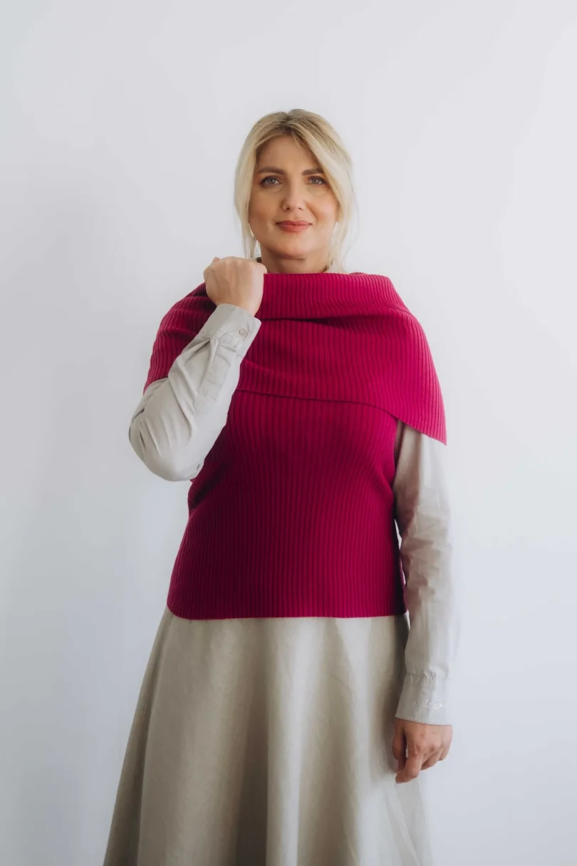 Dámske oblečenie dvojset RAGNILD cyklámenový – nákrčník a driekovník TATTJA, predný pohľad