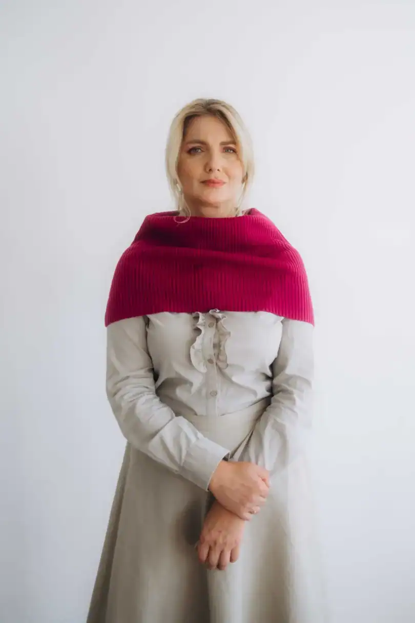 Dámske oblečenie nákrčník TANJA cyklámenový – elegantný pletený doplnok TATTJA.