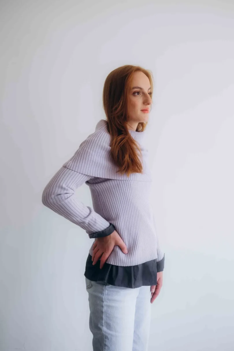 Dámske oblečenie trojset DAKIN bledofialový orgovánový – bočný pohľad na pletený set TATTJA.