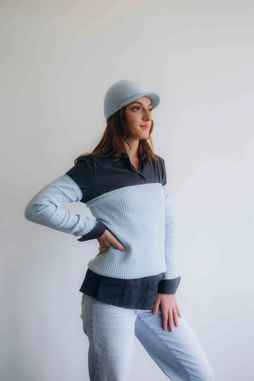 Dámske oblečenie trojset GUNVAR bledotyrkysový – bočný pohľad na elegantný pletený set TATTJA.