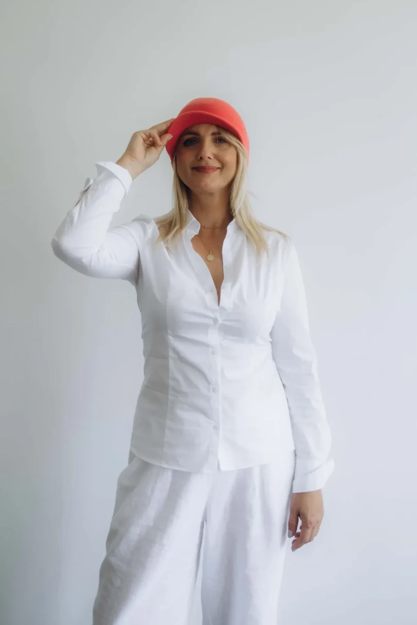 Dámske oblečenie čiapka ANJA červeno-oranžovo-lososová – pletená čiapka