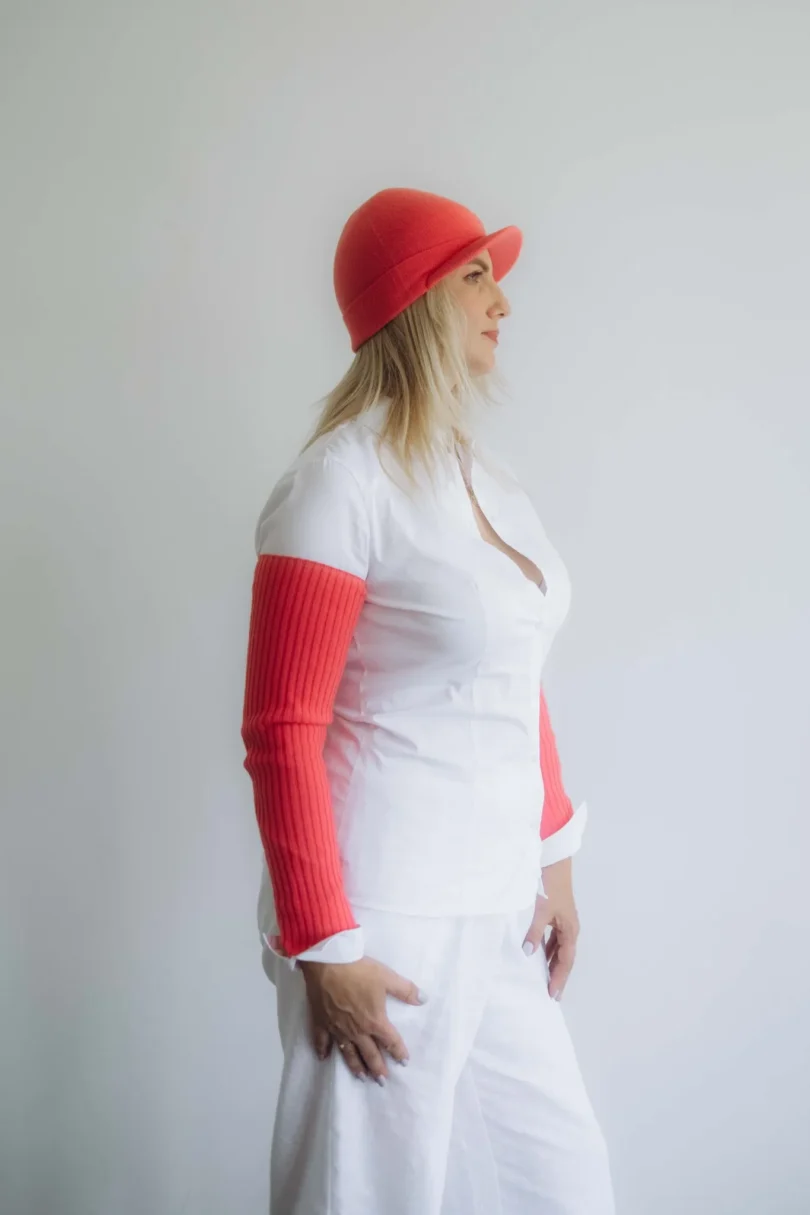 Dámske oblečenie dvojset RAGBBORG červeno-oranžový lososový – bočný pohľad.