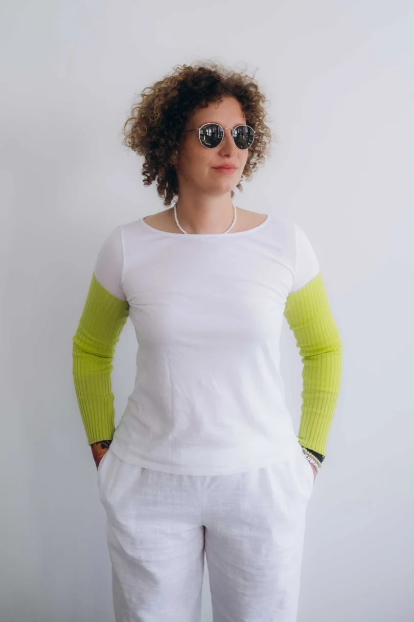 Dámske oblečenie rukávniky KATJA fosforovo-limetkové – pletené rukávniky TATTJA.