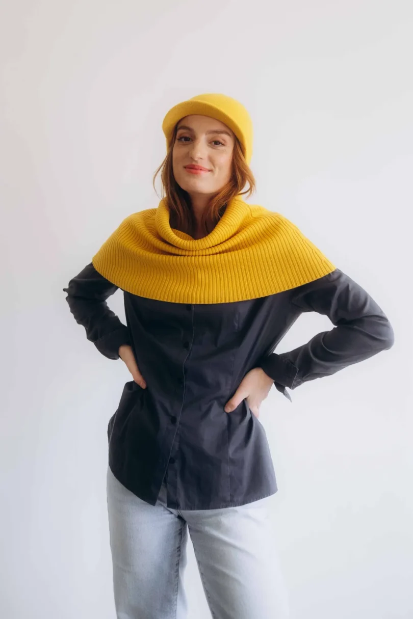 Dámske oblečenie dvojset INGEBORG horčicovo-žltý – čiapka a nákrčník TATTJA.