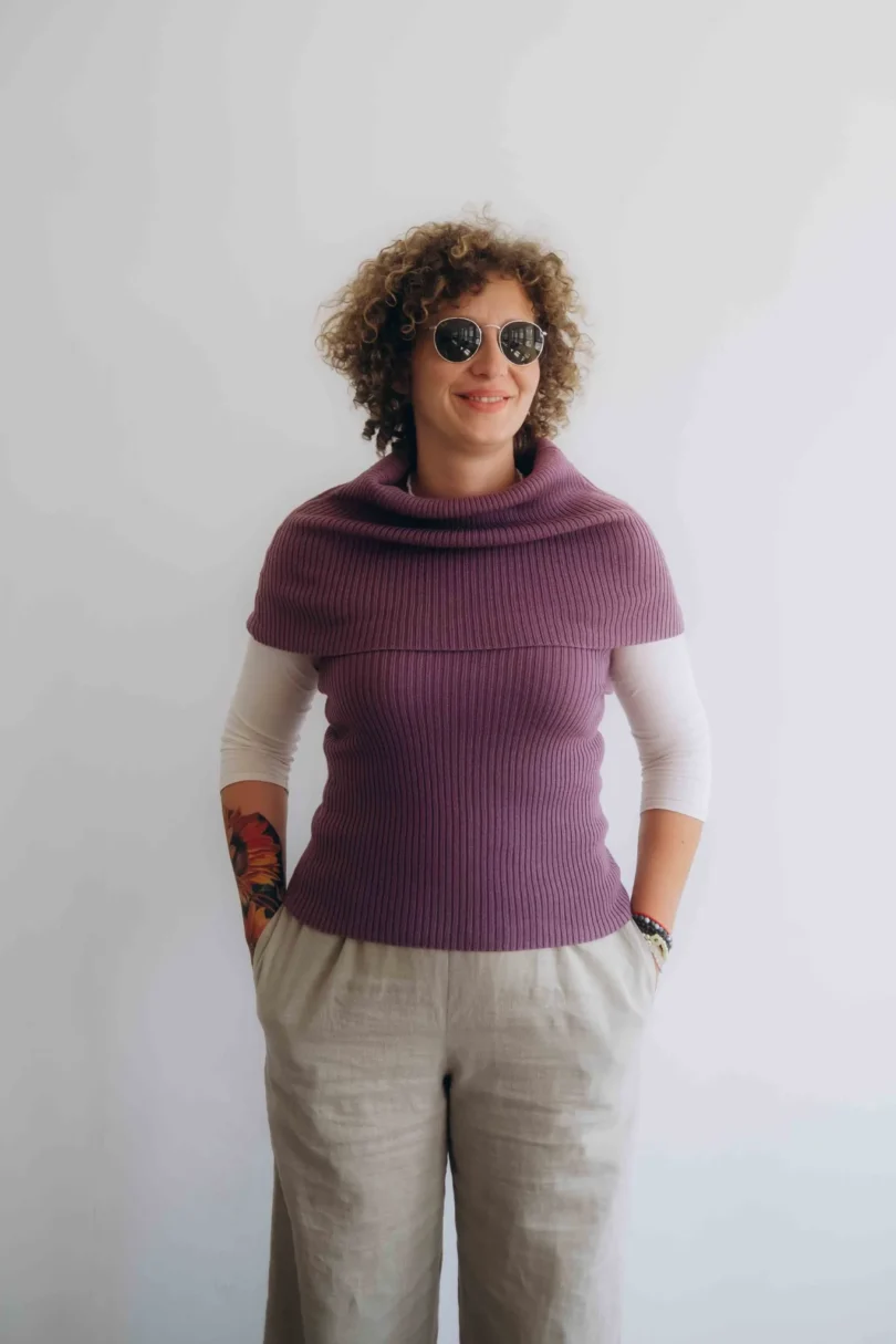 Dámske oblečenie dvojset RAGNILD tmavofialový – nákrčník a driekovník TATTJA.